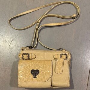 Brighton Ivory Croc Pebble Leather Organizer Crossbody Bag Wallet